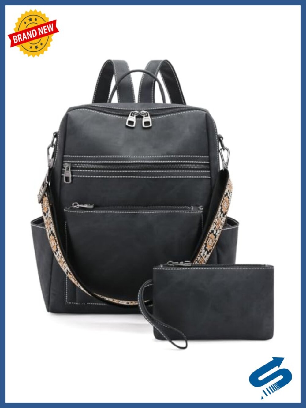 PU Leather Travel Backpack Purse Convertible Shoulder Bag Multi-Pocket Handbag
